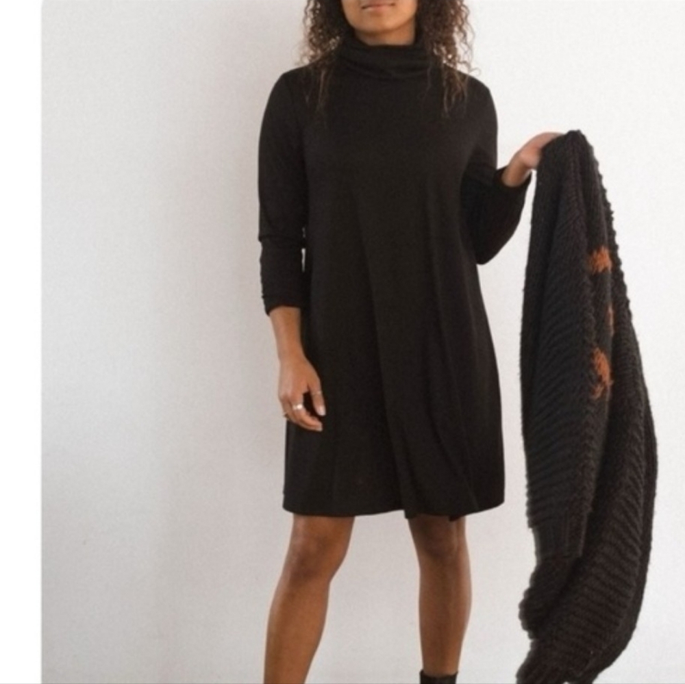 Jackson Rowe Black Ribbed Aline Turtleneck Dress